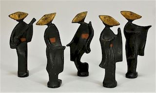 5 Japanese Modernist Painted Cast Iron Figures