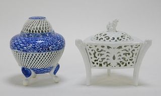 2 Japanese Hirado Ware Porcelain Incense Burner