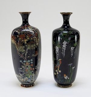 2 Japanese Silver Wire Cloisonne Bird Floral Vase
