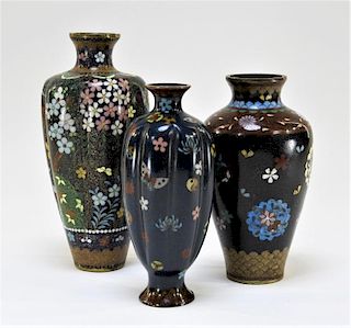 3 Japanese Meiji Cloisonne Diminutive Floral Vase