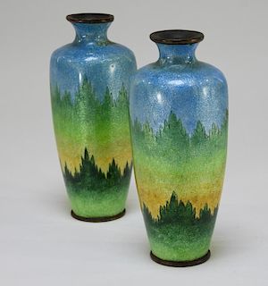 PR Japanese Ginbari Enamel Scenic Vases