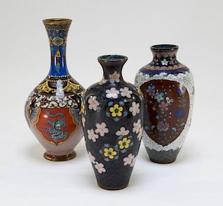 3 Japanese Meiji Period Floral Cloisonne Vases