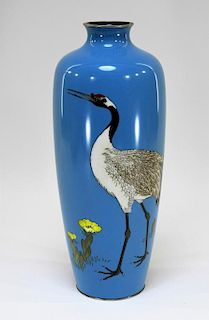 Japanese Silver Wire Cloisonne Ginbari Bird Vase