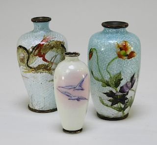 3 Japanese Silver Wireless Ginbari Cloisonne Vases
