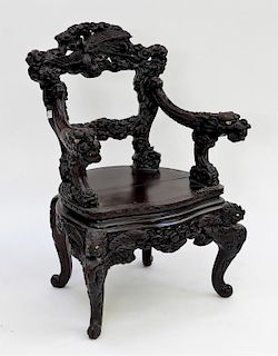 Japanese Meiji Period Carved Hardwood Throne Chair