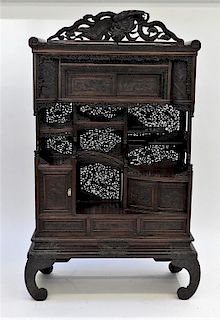 Japanese Meiji Period Carved Wood Etagere