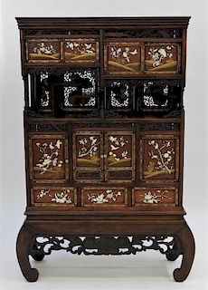 Japanese Meiji Period Carved Wood MOP Etagere