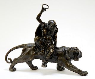 Japanese Meiji Bronze Sculpture of Oni and Tiger