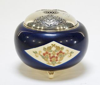 Japanese Meiji Satsuma Porcelain and Silver Censer