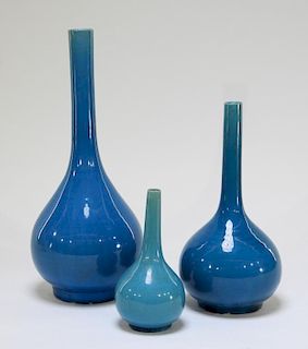 3 Japanese Meiji Period Turquoise Bottle Vase