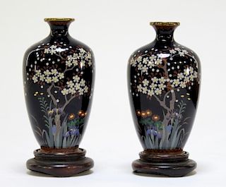 PR Japanese Silver Wire Cloisonne Diminutive Vases