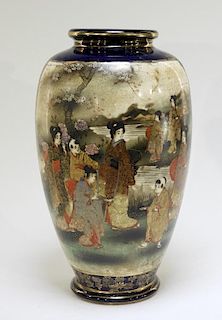 Japanese Satsuma Porcelain Gilt Cobalt Vase