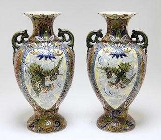 PR Japanese Satsuma Porcelain Art Deco Vases
