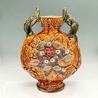 English Majolica Moon Flask Vase with Dragon Handles