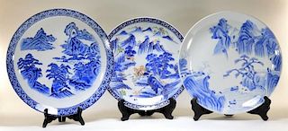 3 Japanese Porcelain Blue & White & Imari Chargers