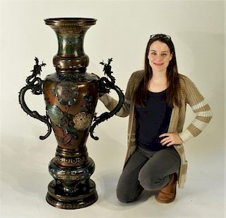 LG Japanese Champleve Enameled Bronze Vase