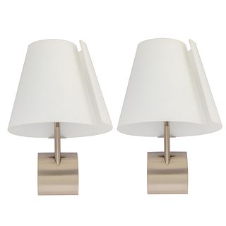 Pair Mid-Century Chrome and Glass Wall Sconces
