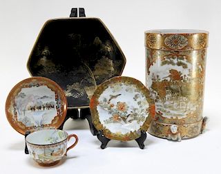 5 Japanese Kutani and Satsuma Porcelain Articles
