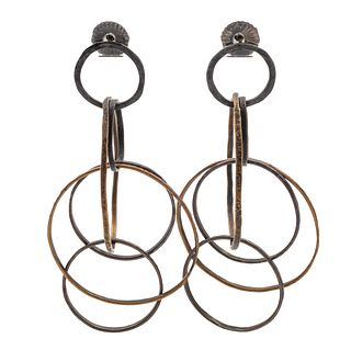 Pair of Patinated Sterling Silver, Bronze Hoop Earrings, Biba Schutz