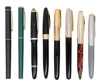 (8) FOUNTAIN PENS, (TWO) WITH 18KT NIBS
