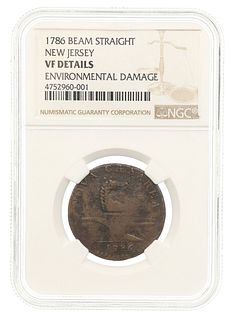 1786 US COLONIAL NJ STRAIGHT BEAM COPPER COIN - NGC