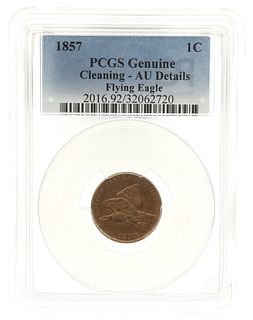 1857 US FLYING EAGLE 1C PENNY PCGS AU DETAILS - CLEANED