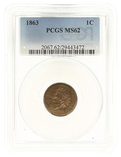 1863 US INDIAN HEAD 1C PENNY PCGS MS62