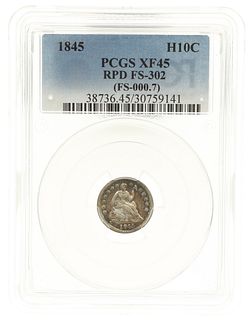 1845 US SILVER SEATED FS-302 10C COIN PCGS ERROR XF45