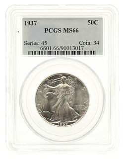 1937 US SILVER WALKING LIBERTY 50C COIN PCGS MS66