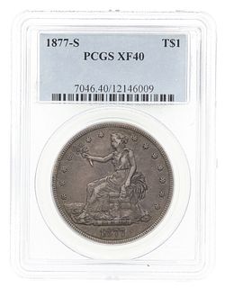 1877-S US SILVER TRADE DOLLAR COIN PCGS GRADED XF40