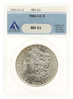 1882-CC US SILVER MORGAN DOLLAR COIN ANACS MS63