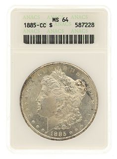 1885-CC US SILVER MORGAN DOLLAR COIN ANACS MS64