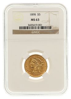 1898 US $5 HALF EAGLE GOLD COIN NGC MS63