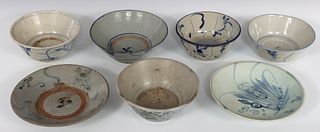 JAPANESE POTTERY BOWLS & SAUCERS 