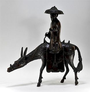 Japanese Bronze Sculpture of a Farmer & Mule
