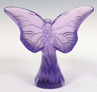 LALIQUE CRYSTAL VIOLET BUTTERFLY PAPERWEIGHT