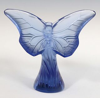 LALIQUE CRYSTAL BLUE BUTTERFLY PAPERWEIGHT