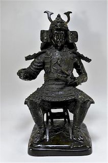 LG Japanese Bronze Sculpture of a Samurai Warrior