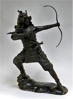 LG Japanese Bronze Sculpture of a Samurai Archer