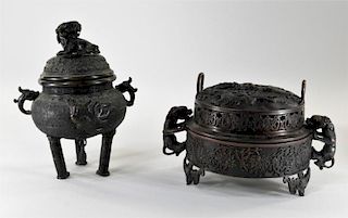 2 Japanese Meiji Period Bronze Censer