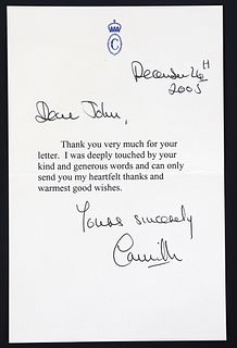 QUEEN CONSORT CAMILLIA AUTOGRAPHED TYPED LETTER