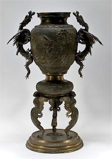 Japanese Meiji Period Polished Bronze Floor Vase