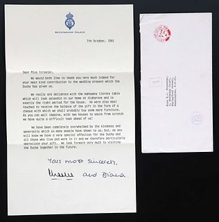 PRINCE CHARLES & PRINCESS DIANA AUTOGRAPH TYPED LETTER