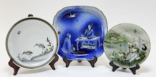 3 Japanese Porcelain Crane & Immortal Plates
