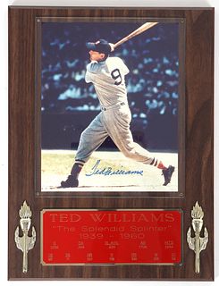 TED WILLIAMS AUTOGRAPHED PHOTO & STATS DISPLAY PLAQUE