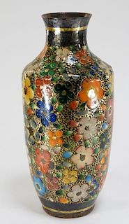 Japanese Enamel Painted Floral Copper Vase