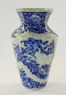 Japanese Blue & White Porcelain Dragon Vase