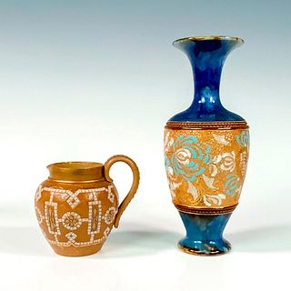 2pc Royal Doulton Stoneware Vase + Creamer