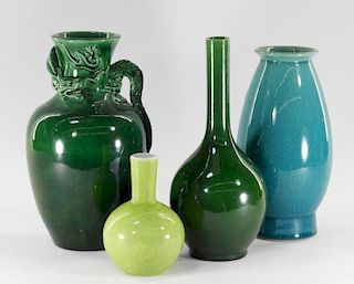 4 Japanese Porcelain Crackle Glaze Dragon Vases