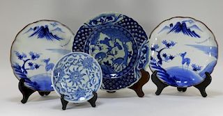 4 Japanese Porcelain Blue & White Deer Plates